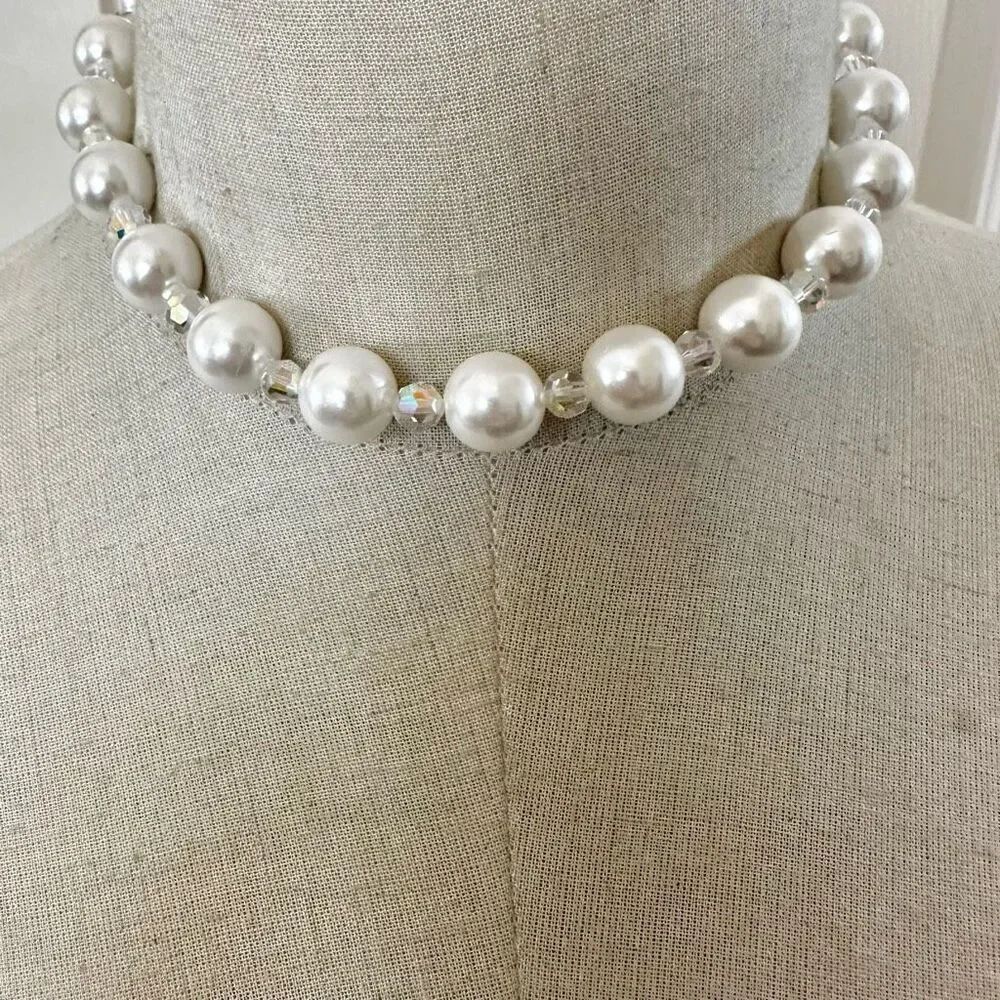 Faux pearl crystal   choker  necklace